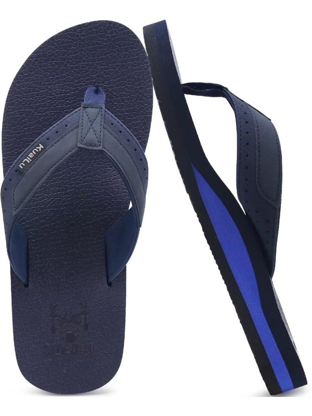 Men's Blue Yoga Mat Leather Flip Flops Slip On Indoor Outdoor Sandal Slipper